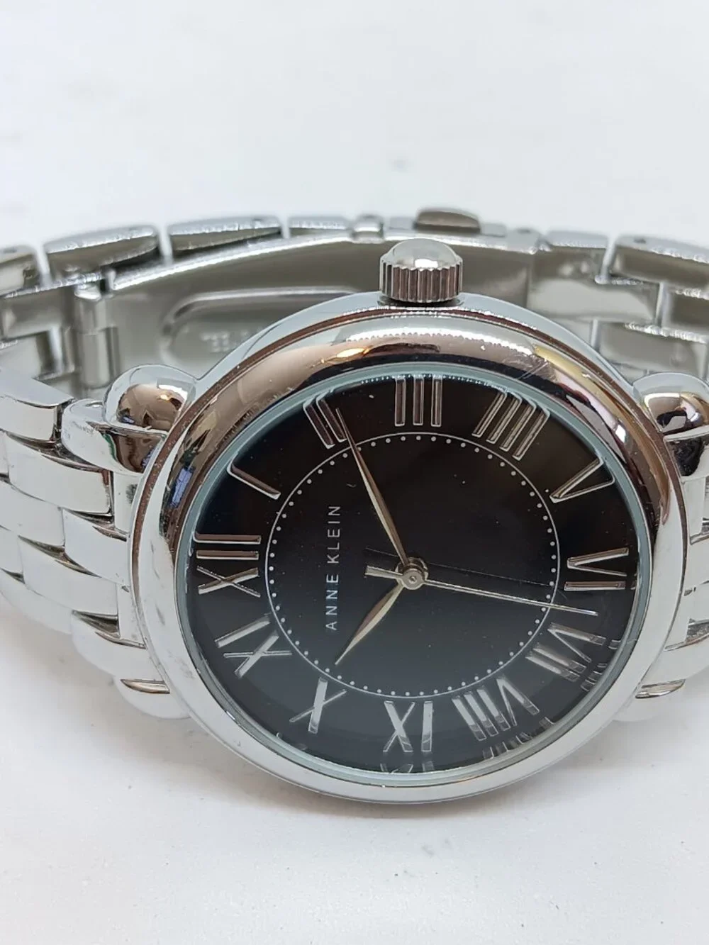 Anne Klein AK/1927BKSV Women's 35mm Black Dial Japanese Quartz Watch NEW BATTERY